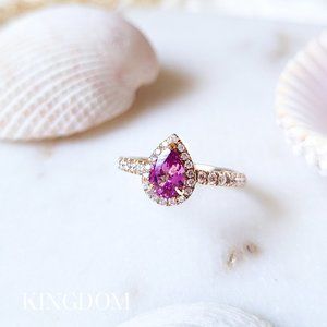 Rose Sapphire Teardrop Engagement Ring